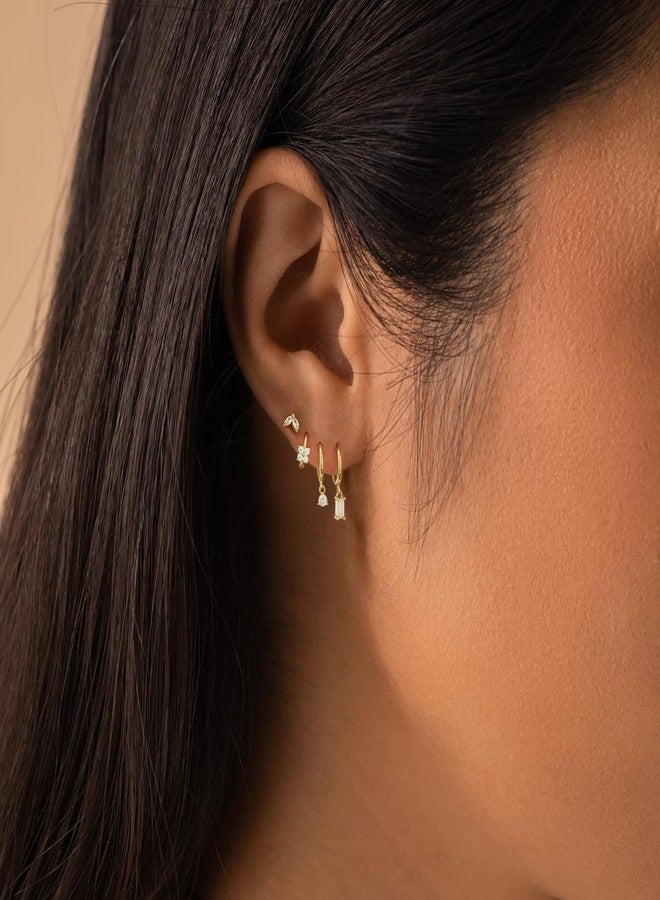 Kyerlyn Stud Earrings for Women Dainty Small Hoop Earrings 14K Gold Plated Cartilage Earring Set CZ Dangle Huggie Earrings Lightweight Hypoallergenic Earrings Trendy Multiple Piercings Jewelry Gifts - Image 3